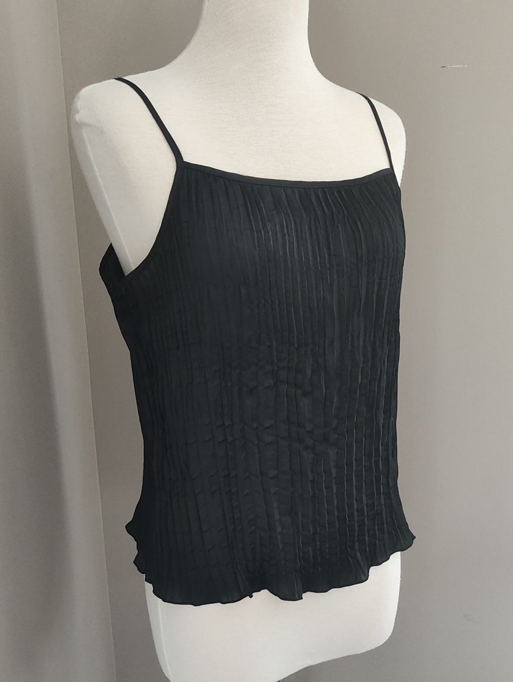 Beautiful Black Pleated Satin Camisole Top With Adjustable Straps